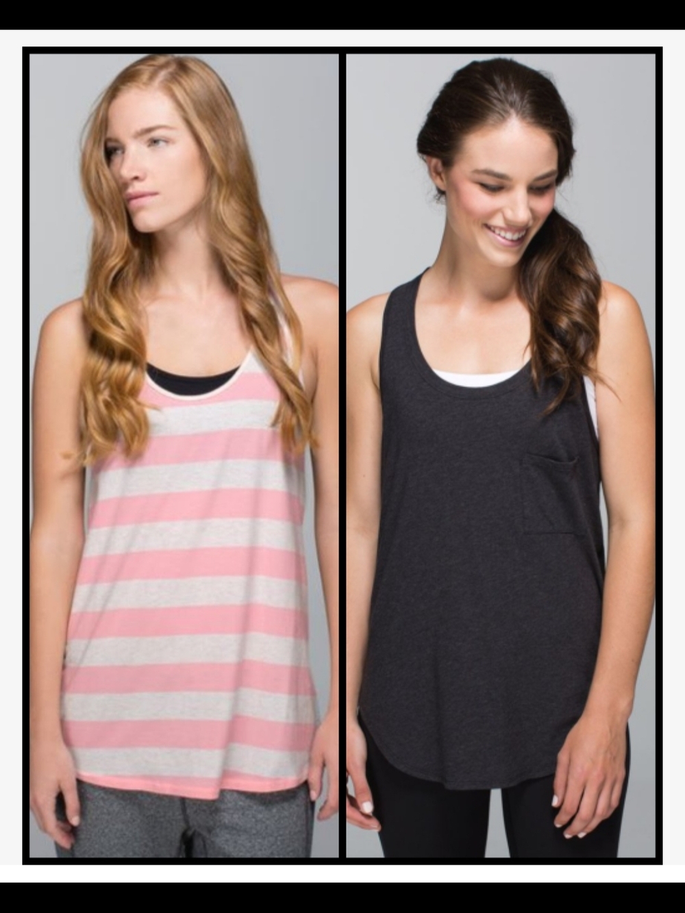lululemon athletica Pink Stripe & Charcoal Double-Pack Scoop Tank